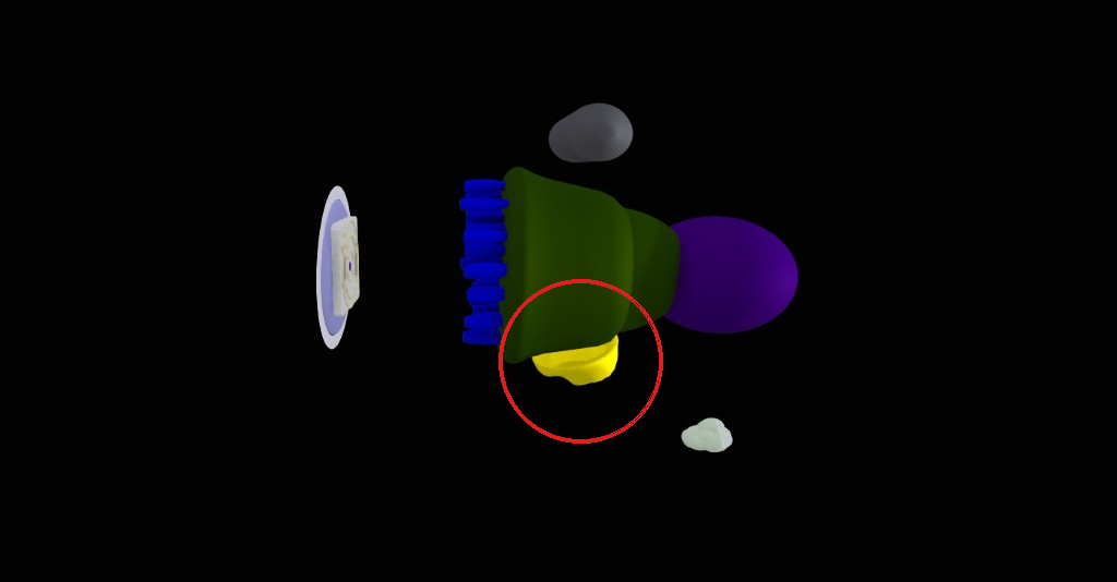 Four-organ spirit-brain map with red circle on the yellow emotion-connection terminal