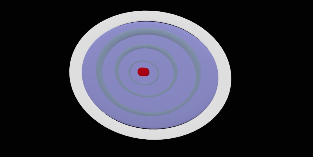 3D brain screen, face-ward oval with concentric ripple modules
