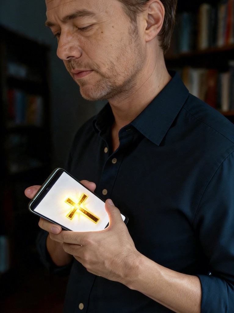 Phone held with both hands, a corner pointed toward the heart