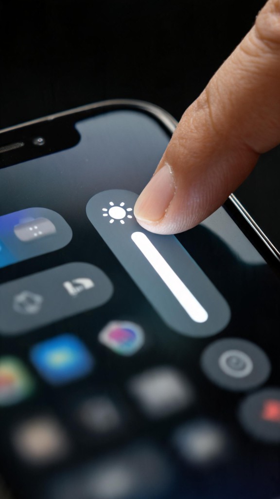 Finger sliding the screen brightness slider up to maximum